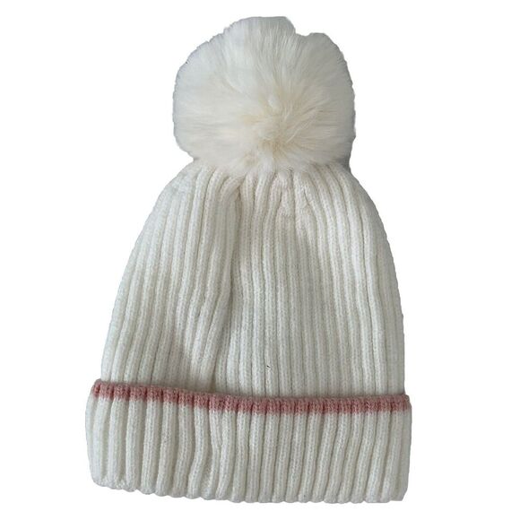 Peak A Boo Bear Beanie Pom Pom Kids White Furry - Picture 2 of 3